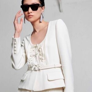 Self Portrait Belted Ivory Crepe Top